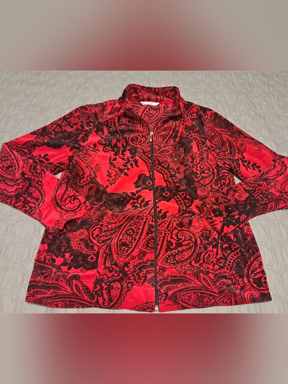 Allison Daly Red Paisley Zip-Front Women's Jacket Sz M